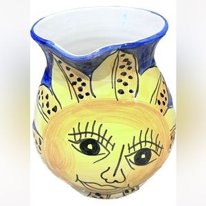 Vintage Italian Blue and Yellow Sun Pitcher - 48 Ounces